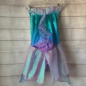 Girls Iridescent Mermaid Dress Costume Outfit Shimmery Polka Dots Layer Skirt